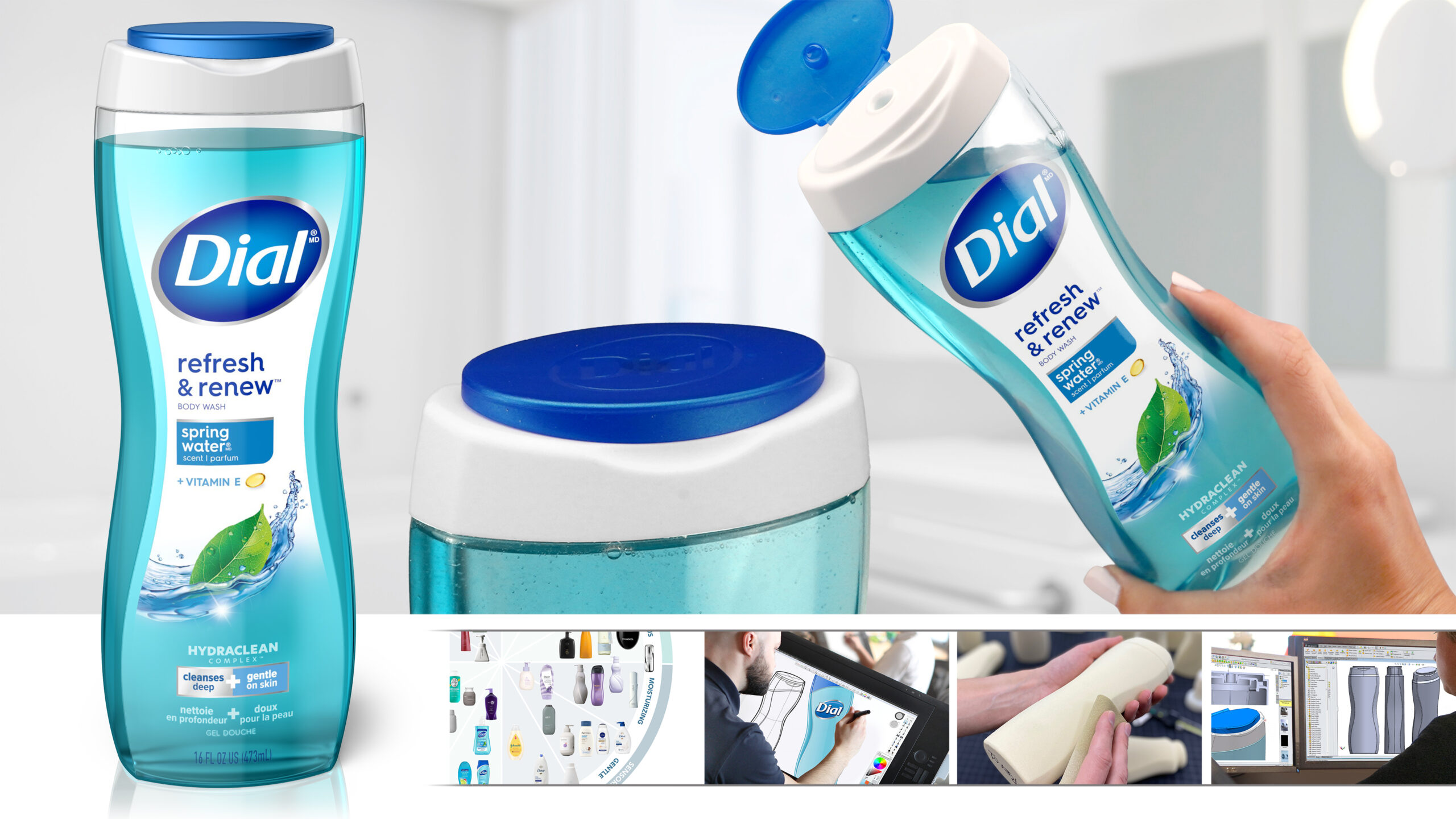 Filmstrip of Dial body wash packaging design
